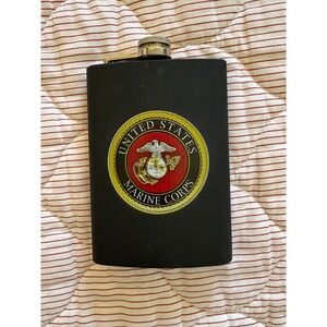 US Marine‎ Corps Emblem Matte Black Stainless Steel Flask 8 oz Collectible Gift
